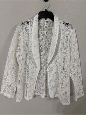 White Lace Open Front  Blazer